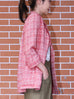 Red Checked Quarter Sleeve Open Front Unlined Blazer
