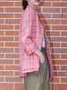 Red Checked Quarter Sleeve Open Front Unlined Blazer