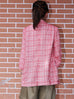 Red Checked Quarter Sleeve Open Front Unlined Blazer