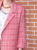 Red Checked Quarter Sleeve Open Front Unlined Blazer