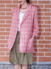 Red Checked Quarter Sleeve Open Front Unlined Blazer