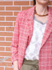 Red Checked Quarter Sleeve Open Front Unlined Blazer