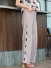 Violet Ash Scalloped Cut-Out Detail Straight-Leg Cotton Trousers