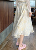 Ivory Floral Star Embroidered Mesh Elastic Waist Midi Skirt