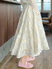 Ivory Floral Star Embroidered Mesh Elastic Waist Midi Skirt