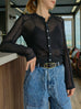 Black Delicate Diamond Lattice Knit Unique Button Cardigan