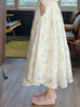Ivory Floral Star Embroidered Mesh Elastic Waist Midi Skirt