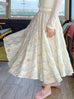 Ivory Floral Star Embroidered Mesh Elastic Waist Midi Skirt
