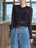 Black Delicate Diamond Lattice Knit Unique Button Cardigan