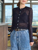Black Delicate Diamond Lattice Knit Unique Button Cardigan