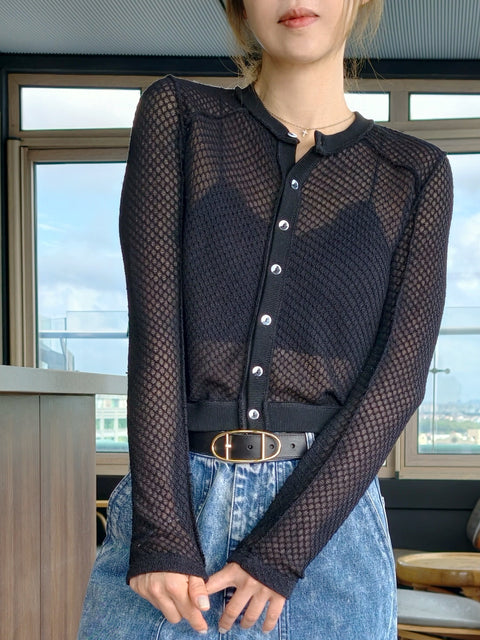 Black Delicate Diamond Lattice Knit Unique Button Cardigan