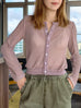 Lilac Delicate Diamond Lattice Knit Unique Button Cardigan