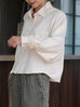 Warm Cream Grid Textured Two-Way Button-Shoulder Silk Shirt