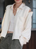 Warm Cream Grid Textured Two-Way Button-Shoulder Silk Shirt