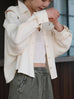 Warm Cream Grid Textured Two-Way Button-Shoulder Silk Shirt