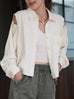 Warm Cream Grid Textured Two-Way Button-Shoulder Silk Shirt