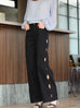Classic Black Scalloped Cut-Out Detail Straight-Leg Cotton Trousers