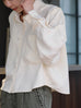 Warm Cream Grid Textured Two-Way Button-Shoulder Silk Shirt