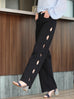 Classic Black Scalloped Cut-Out Detail Straight-Leg Cotton Trousers