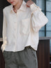 Warm Cream Grid Textured Two-Way Button-Shoulder Silk Shirt