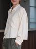 Warm Cream Grid Textured Two-Way Button-Shoulder Silk Shirt