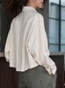 Warm Cream Grid Textured Two-Way Button-Shoulder Silk Shirt