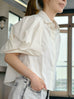 Clean White Sculptural Balloon Sleeve Collared Cotton Shirt