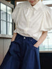 Clean White Sculptural Balloon Sleeve Collared Cotton Shirt