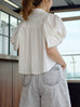 Clean White Sculptural Balloon Sleeve Collared Cotton Shirt