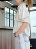 Clean White Sculptural Balloon Sleeve Collared Cotton Shirt