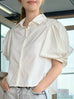 Clean White Sculptural Balloon Sleeve Collared Cotton Shirt