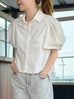 Clean White Sculptural Balloon Sleeve Collared Cotton Shirt