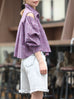 Cherry Embroidered Purple Checked Two-Way Button-Shoulder Shirt