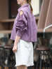 Cherry Embroidered Purple Checked Two-Way Button-Shoulder Shirt