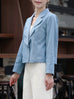 Vintage Washed Blue Petaline Lapel Tailored Denim Jacket