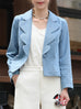 Vintage Washed Blue Petaline Lapel Tailored Denim Jacket