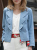 Vintage Washed Blue Petaline Lapel Tailored Denim Jacket