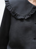 Classic Black Ruffle Collar Long Sleeve Button Silky Blouse