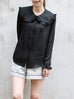 Classic Black Ruffle Collar Long Sleeve Button Silky Blouse