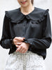 Classic Black Ruffle Collar Long Sleeve Button Silky Blouse