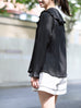 Classic Black Ruffle Collar Long Sleeve Button Silky Blouse