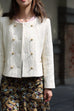 Ivory Textured Gold Accents Cropped Double-Breasted Jacket