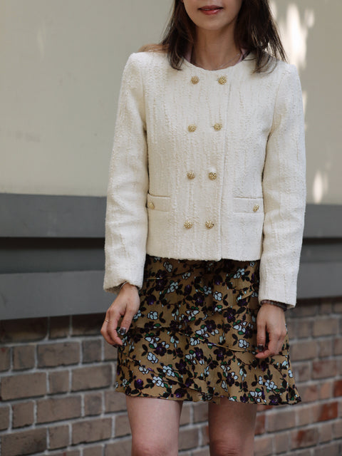 Ivory Textured Gold Accents Cropped Double-Breasted Jacket