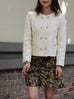 Ivory Textured Gold Accents Cropped Double-Breasted Jacket