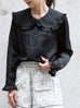 Classic Black Ruffle Collar Long Sleeve Button Silky Blouse