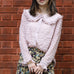 Textured Pink Ruffle Collar Long Sleeve Button Silky Blouse