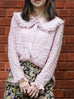Textured Pink Ruffle Collar Long Sleeve Button Silky Blouse