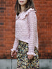 Textured Pink Ruffle Collar Long Sleeve Button Silky Blouse
