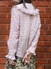 Textured Pink Ruffle Collar Long Sleeve Button Silky Blouse