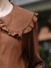 Brown Dots Ruffle Collar Long Sleeve Button Breezy Blouse